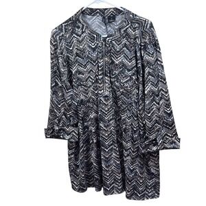 New Directions Woman 3X Tunic Top Brown Gray‎ White Chevron Print 3/4 Sleeve